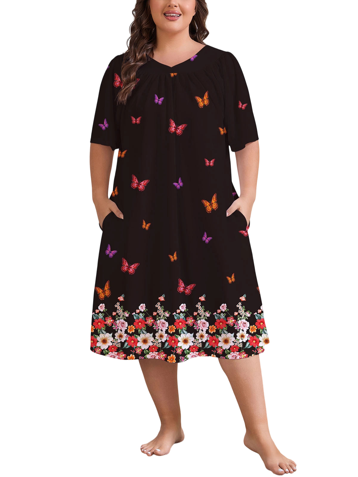 Plus Size Nightgowns Womens House Dress with Pockets Short Sleeve Moomoo Nightgown Lounge Dresses for Women