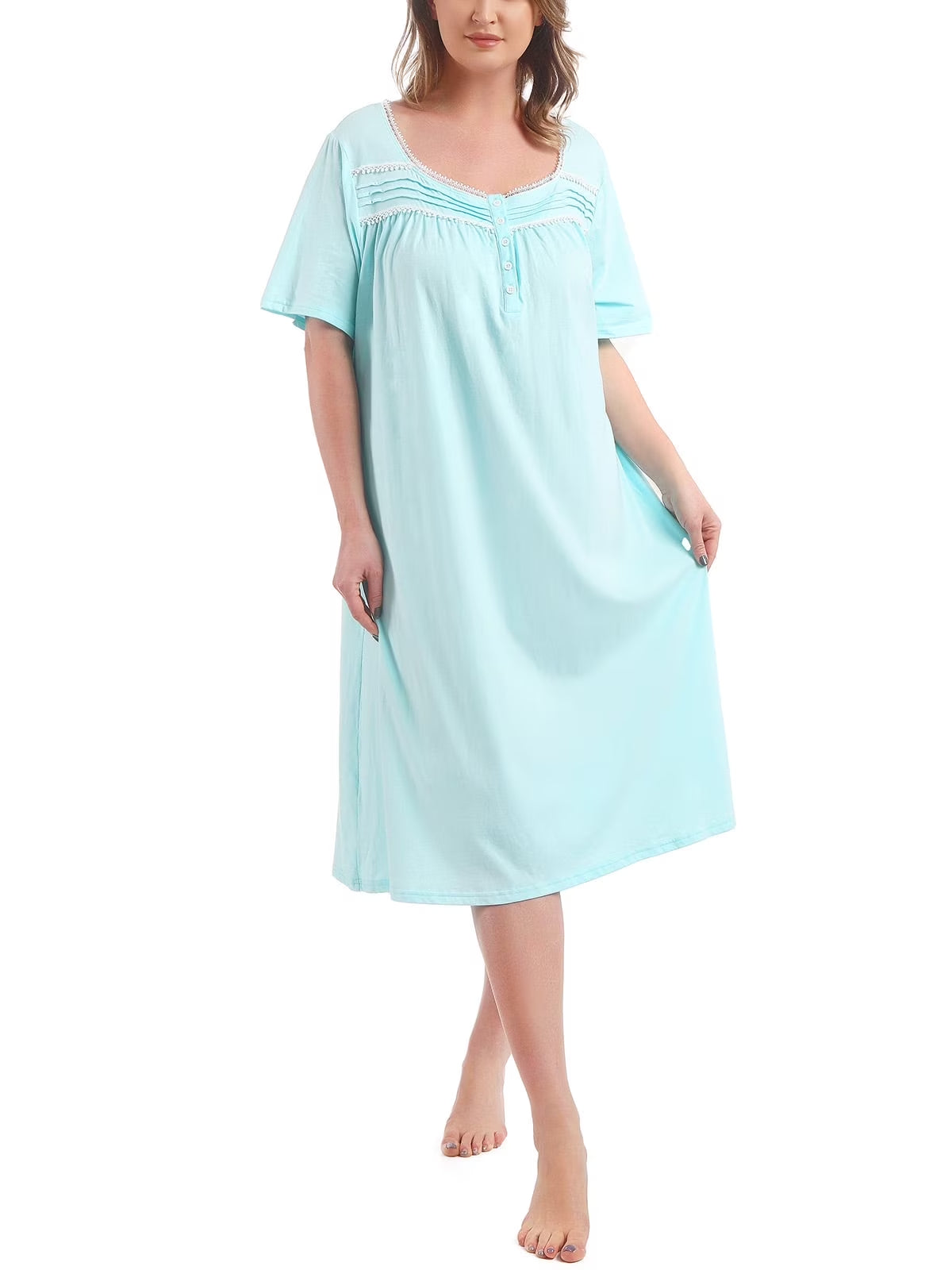100% Cotton Plus Size Nightgowns for Women Short Sleeve Ladies Sleepwear