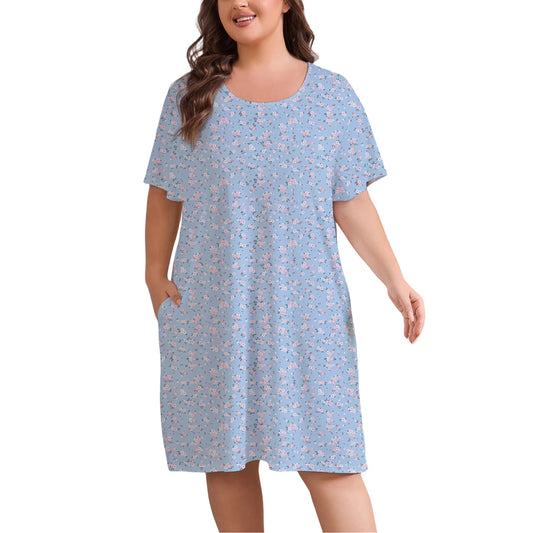 Plus Size Nightgowns for Women Floral Print Short Sleeve Nightshirts Knee Length Sleepshirt Sleepwear with Pockets