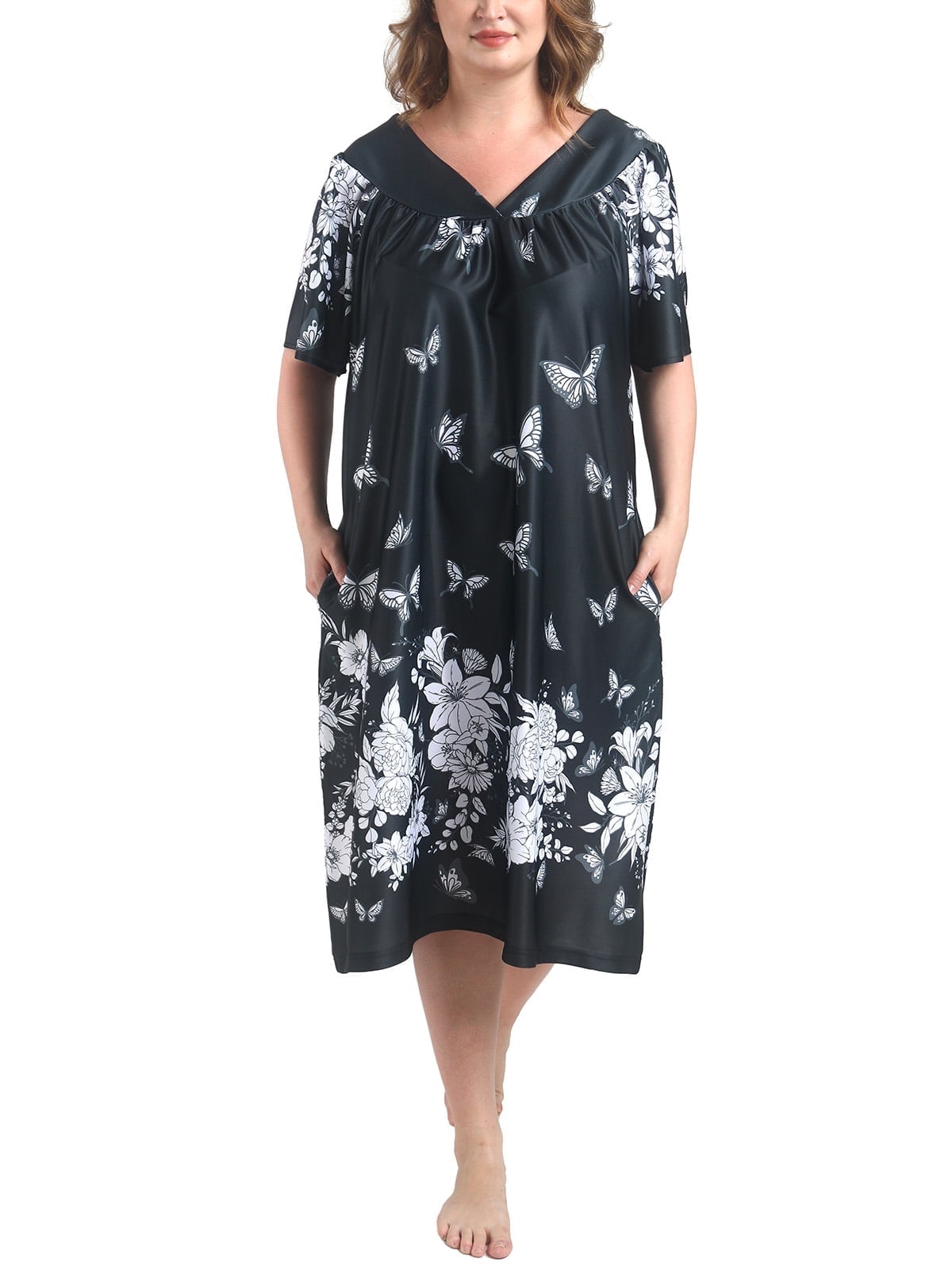 FEREMO Plus Size Nightgowns Womens House Dress with Pockets Short Sleeve Moomoo Nightgown Lounge Dresses for Women