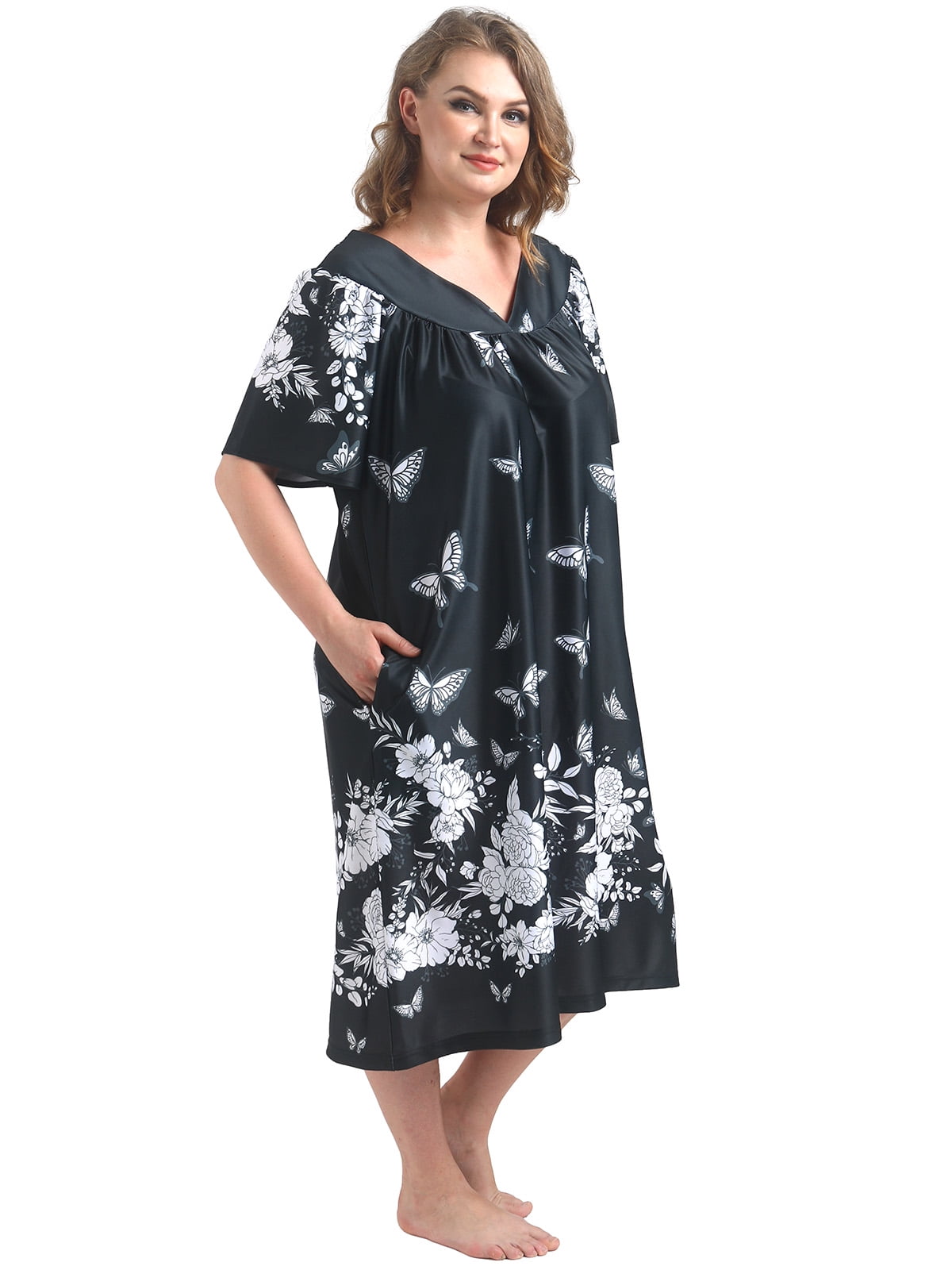 FEREMO Plus Size Nightgowns Womens House Dress with Pockets Short Sleeve Moomoo Nightgown Lounge Dresses for Women