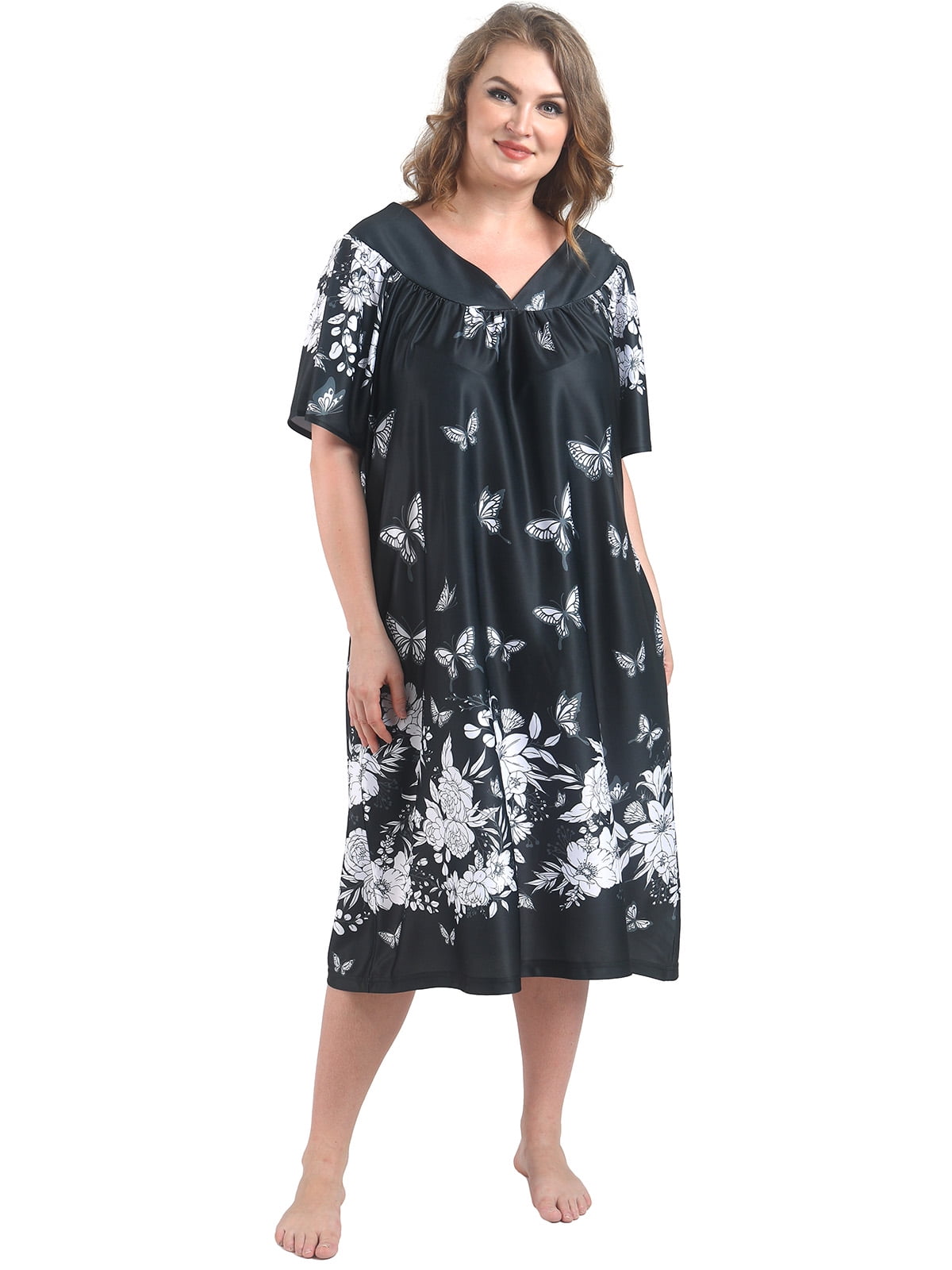 FEREMO Plus Size Nightgowns Womens House Dress with Pockets Short Sleeve Moomoo Nightgown Lounge Dresses for Women