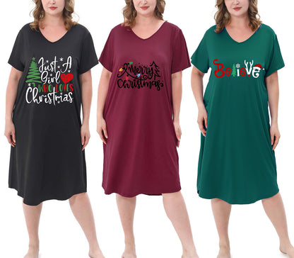 3 Pack Nightgowns for Women Plus Size V Neck Sleepwear Loose Comfy Night Gown