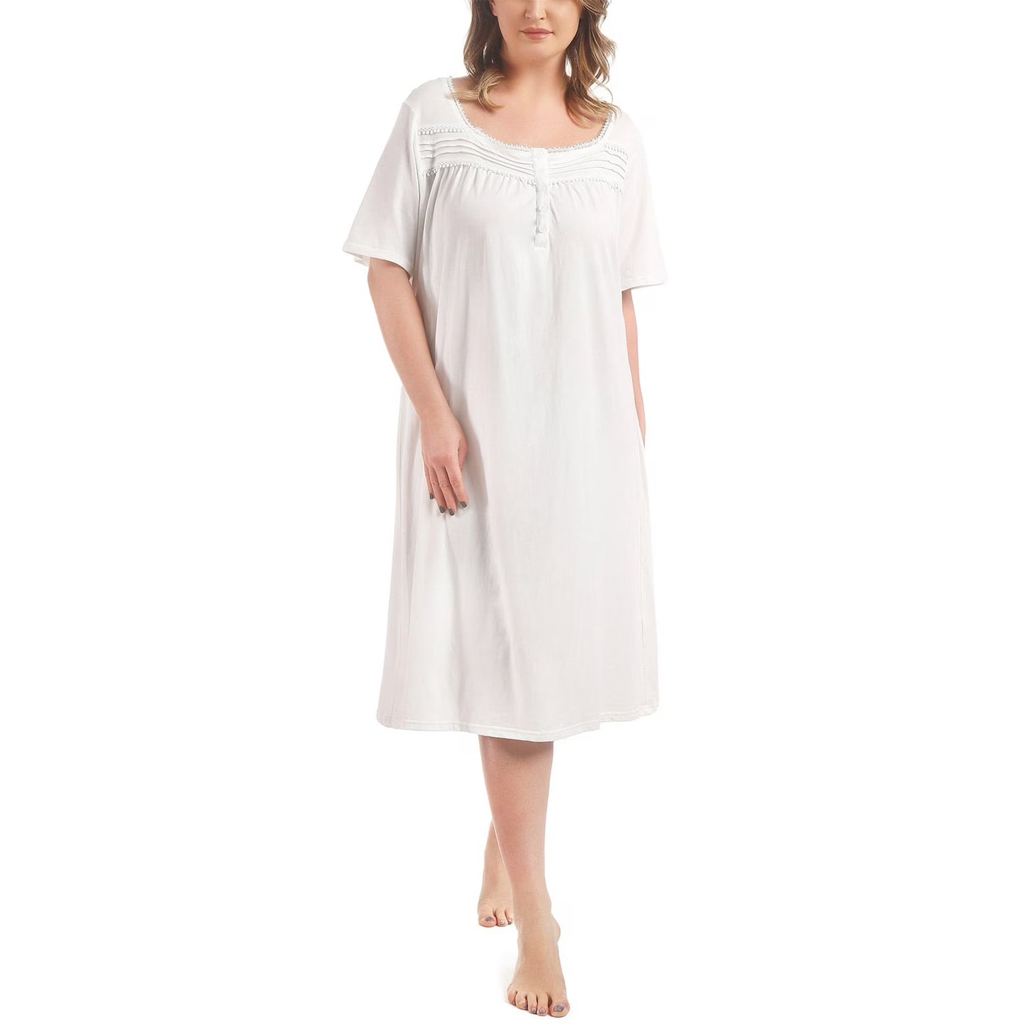 100% Cotton Plus Size Nightgowns for Women Short Sleeve Ladies Sleepwear