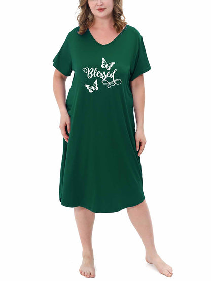 Plus Size Nightgowns for Women V Neck Short Sleeve Nightshirts Sleepwear