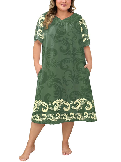 FEREMO Plus Size Nightgowns Womens House Dress with Pockets Short Sleeve Moomoo Nightgown Lounge Dresses for Women