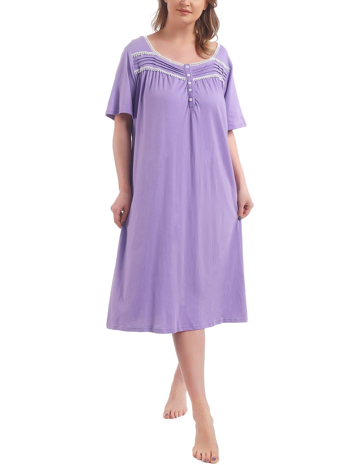 100% Cotton Plus Size Nightgowns for Women Short Sleeve Ladies Sleepwear