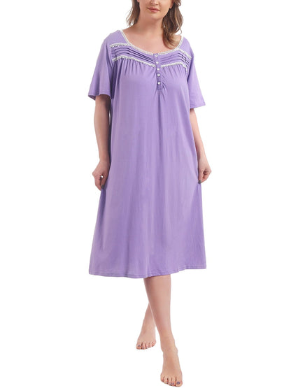 100% Cotton Plus Size Nightgowns for Women Short Sleeve Ladies Sleepwear