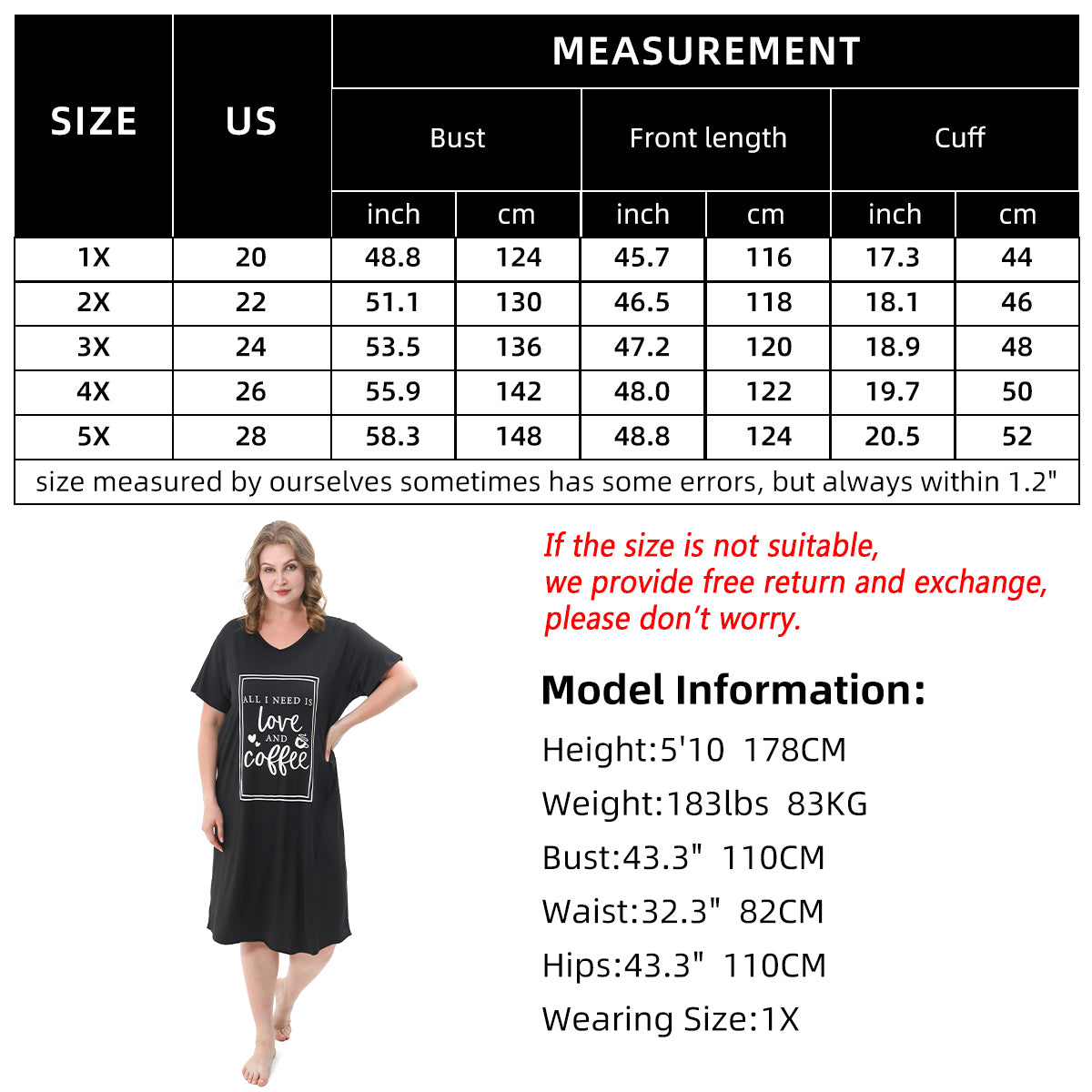Plus Size Nightgowns for Women V Neck Short Sleeve Nightshirts Sleepwear