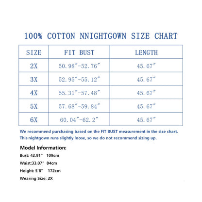 100% Cotton Nightgowns for Plus Size Women Pleated Soft Sleepwear with Pockets