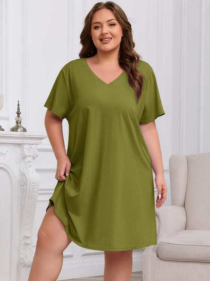 FEREMO Womens Plus Size 100% Cotton Short Sleeve V Neck Nightgown Ladies Sleepwear