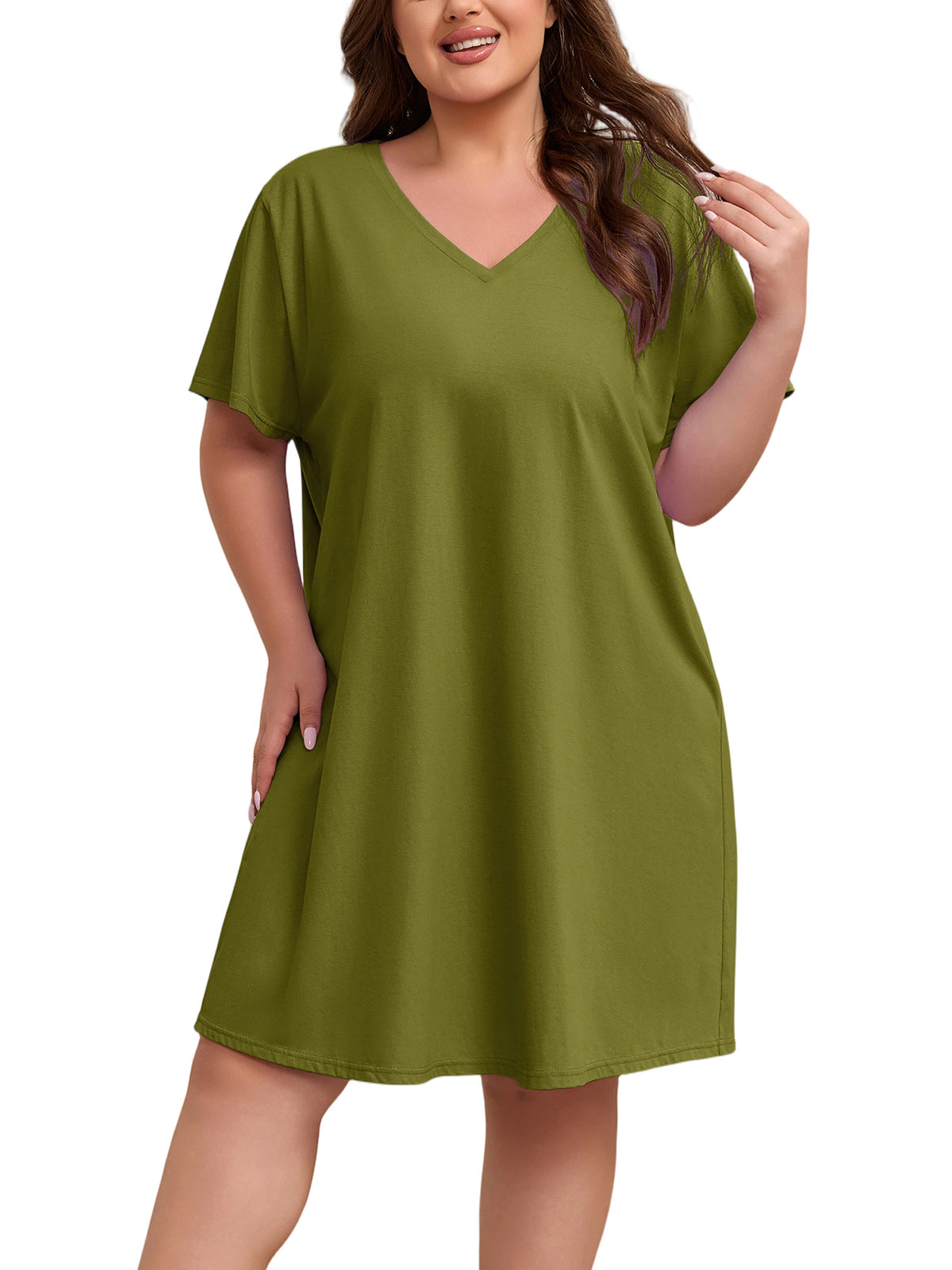 FEREMO Womens Plus Size 100% Cotton Short Sleeve V Neck Nightgown Ladies Sleepwear