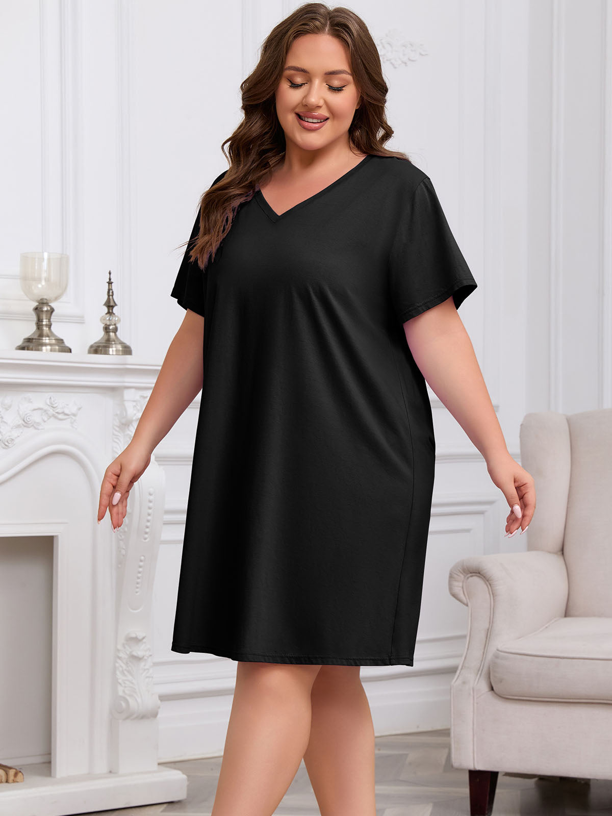 FEREMO Womens Plus Size 100% Cotton Short Sleeve V Neck Nightgown Ladies Sleepwear
