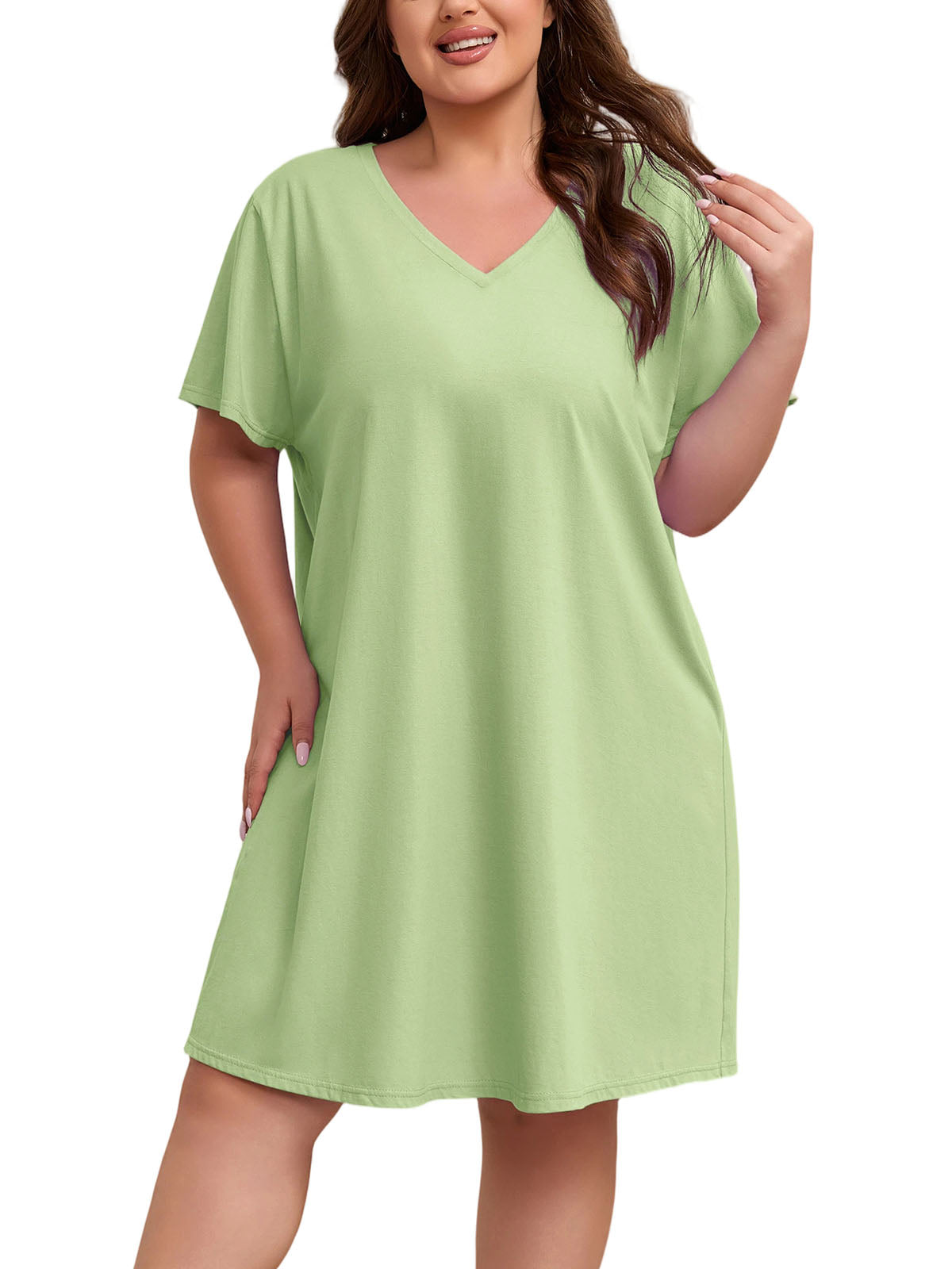 FEREMO Womens Plus Size 100% Cotton Short Sleeve V Neck Nightgown Ladies Sleepwear