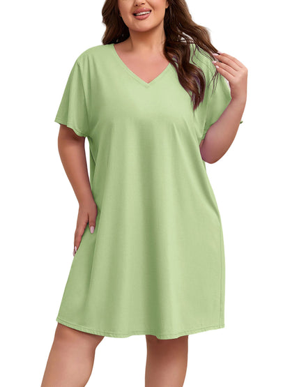 FEREMO Womens Plus Size 100% Cotton Short Sleeve V Neck Nightgown Ladies Sleepwear