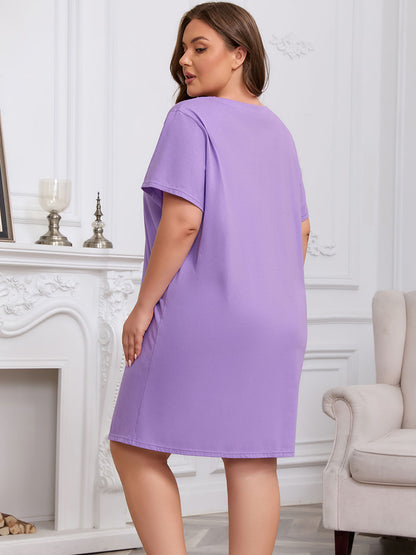 FEREMO Womens Plus Size 100% Cotton Short Sleeve V Neck Nightgown Ladies Sleepwear