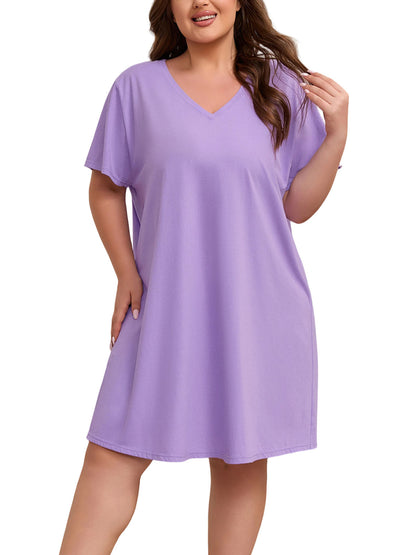FEREMO Womens Plus Size 100% Cotton Short Sleeve V Neck Nightgown Ladies Sleepwear