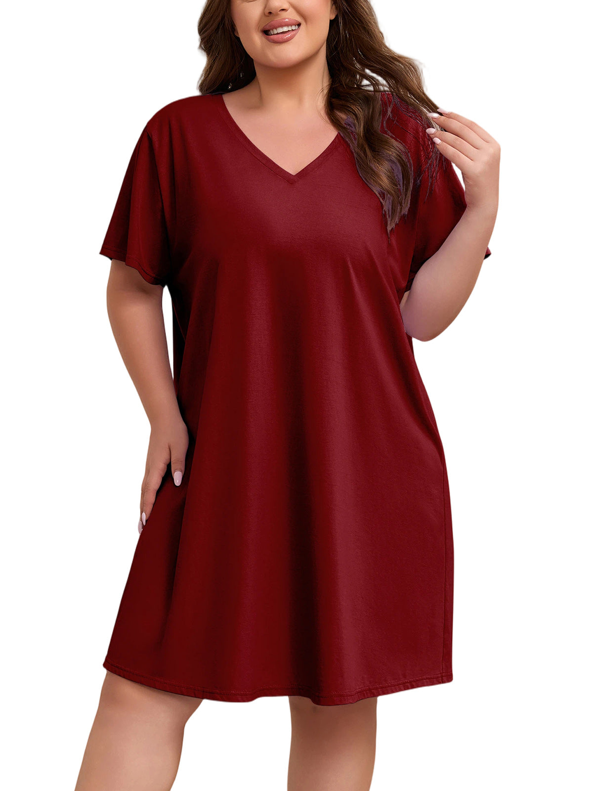 FEREMO Womens Plus Size 100% Cotton Short Sleeve V Neck Nightgown Ladies Sleepwear
