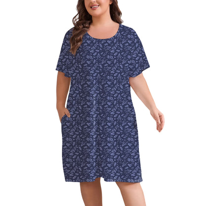 Plus Size Nightgowns for Women Floral Print Short Sleeve Nightshirts Knee Length Sleepshirt Sleepwear with Pockets