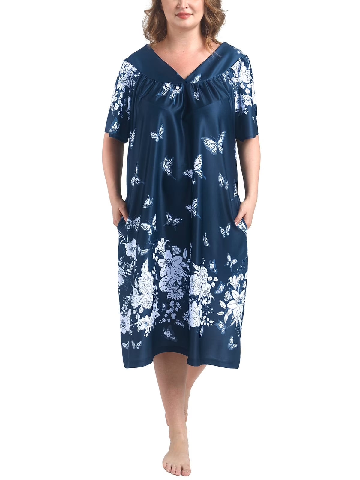 FEREMO Plus Size Nightgowns Womens House Dress with Pockets Short Sleeve Moomoo Nightgown Lounge Dresses for Women