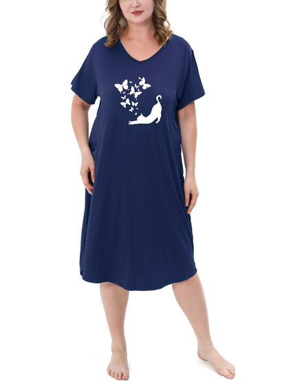 Plus Size Nightgowns for Women V Neck Short Sleeve Nightshirts Sleepwear