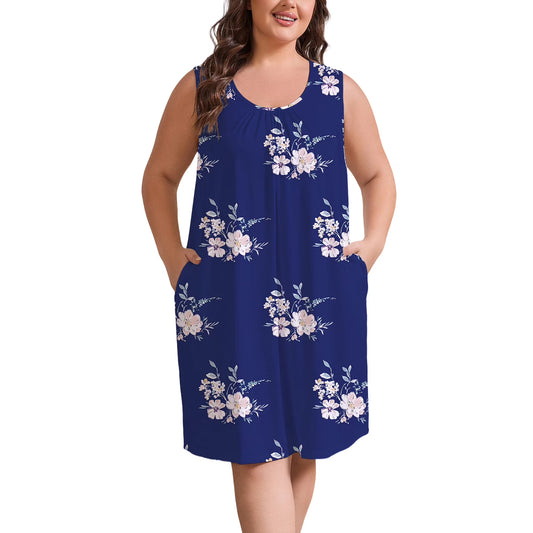 FEREMO Nightgowns for Women Plus Size Sleeveless Tank Sleep Dress Soft Print Sleepwear