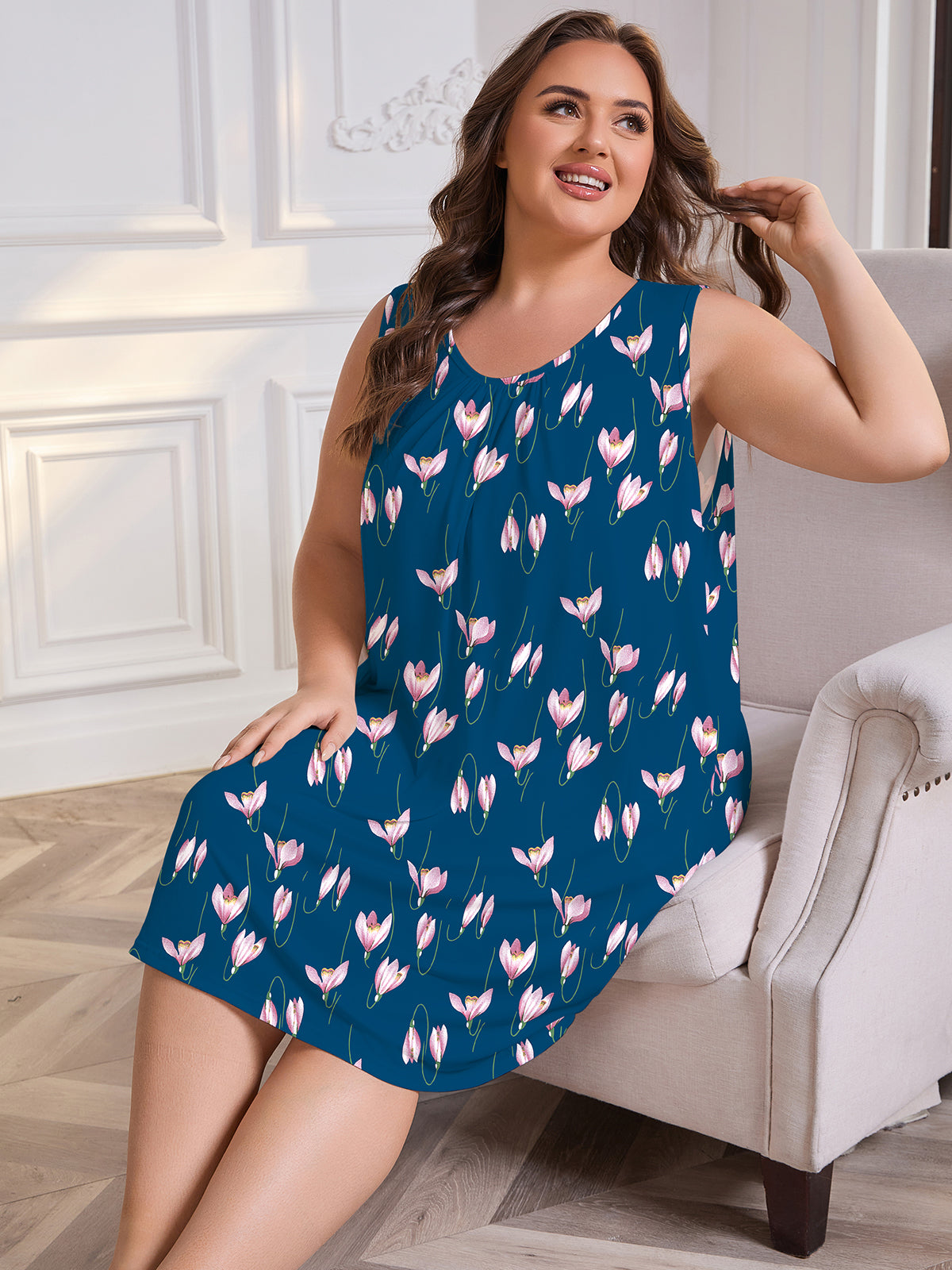 Nightgowns for Women Plus Size Sleeveless Tank Sleep Dress Soft Print Sleepwear