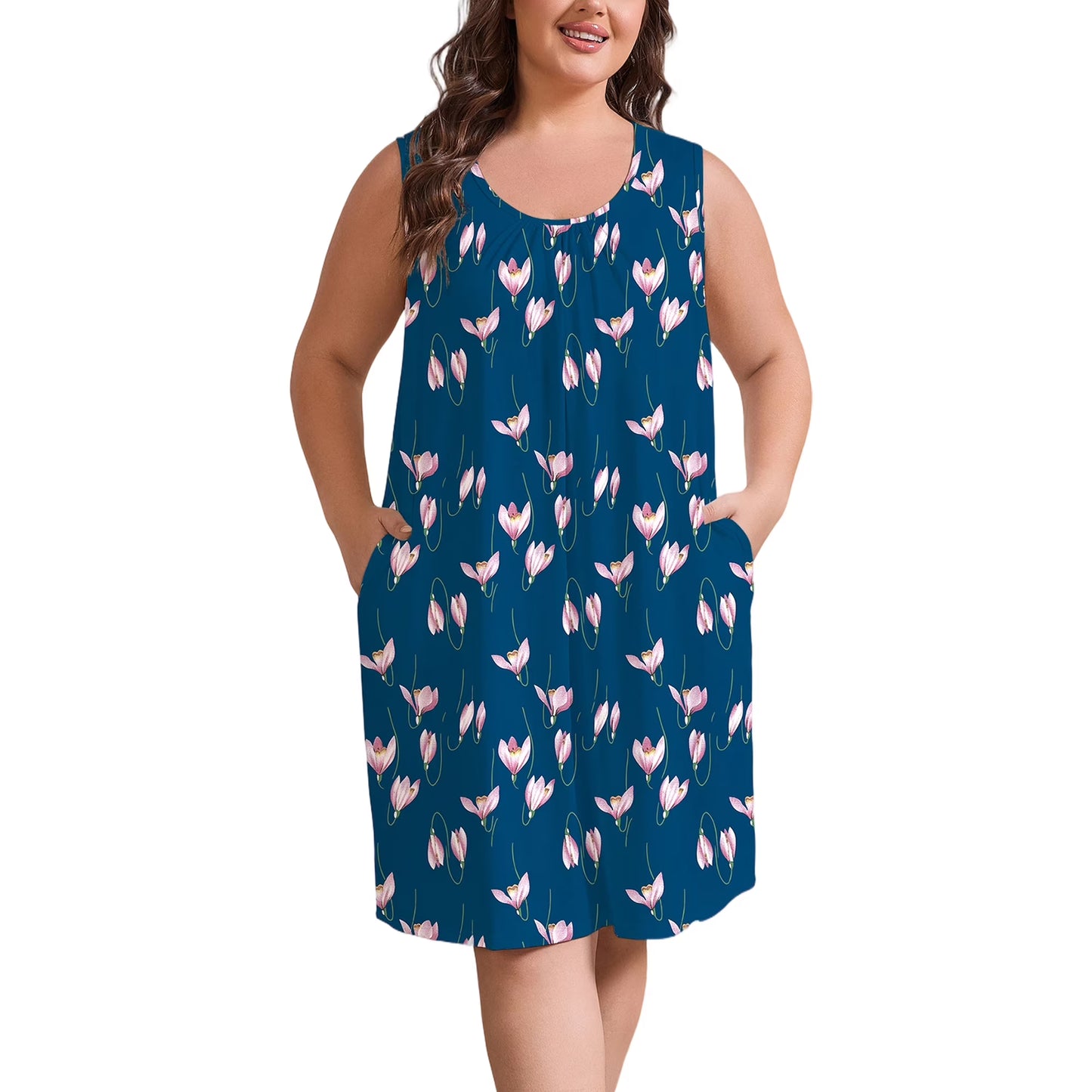 Nightgowns for Women Plus Size Sleeveless Tank Sleep Dress Soft Print Sleepwear