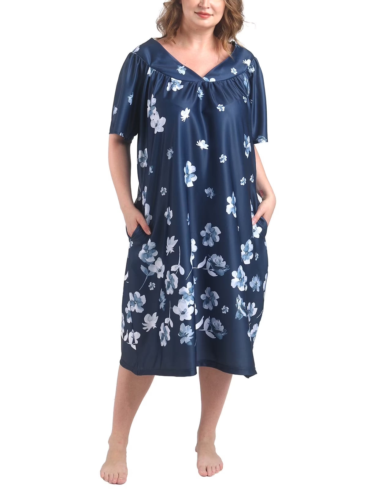 FEREMO Plus Size Nightgowns Womens House Dress with Pockets Short Sleeve Moomoo Nightgown Lounge Dresses for Women