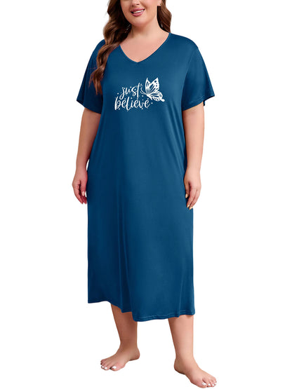 Plus Size Nightgowns for Women V Neck Short Sleeve Nightshirts Sleepwear