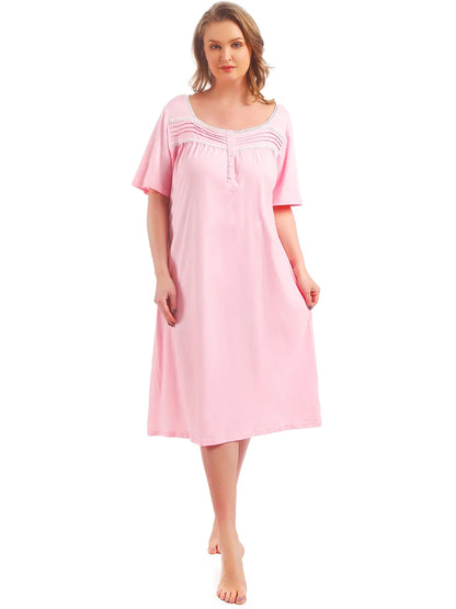100% Cotton Plus Size Nightgowns for Women Short Sleeve Ladies Sleepwear