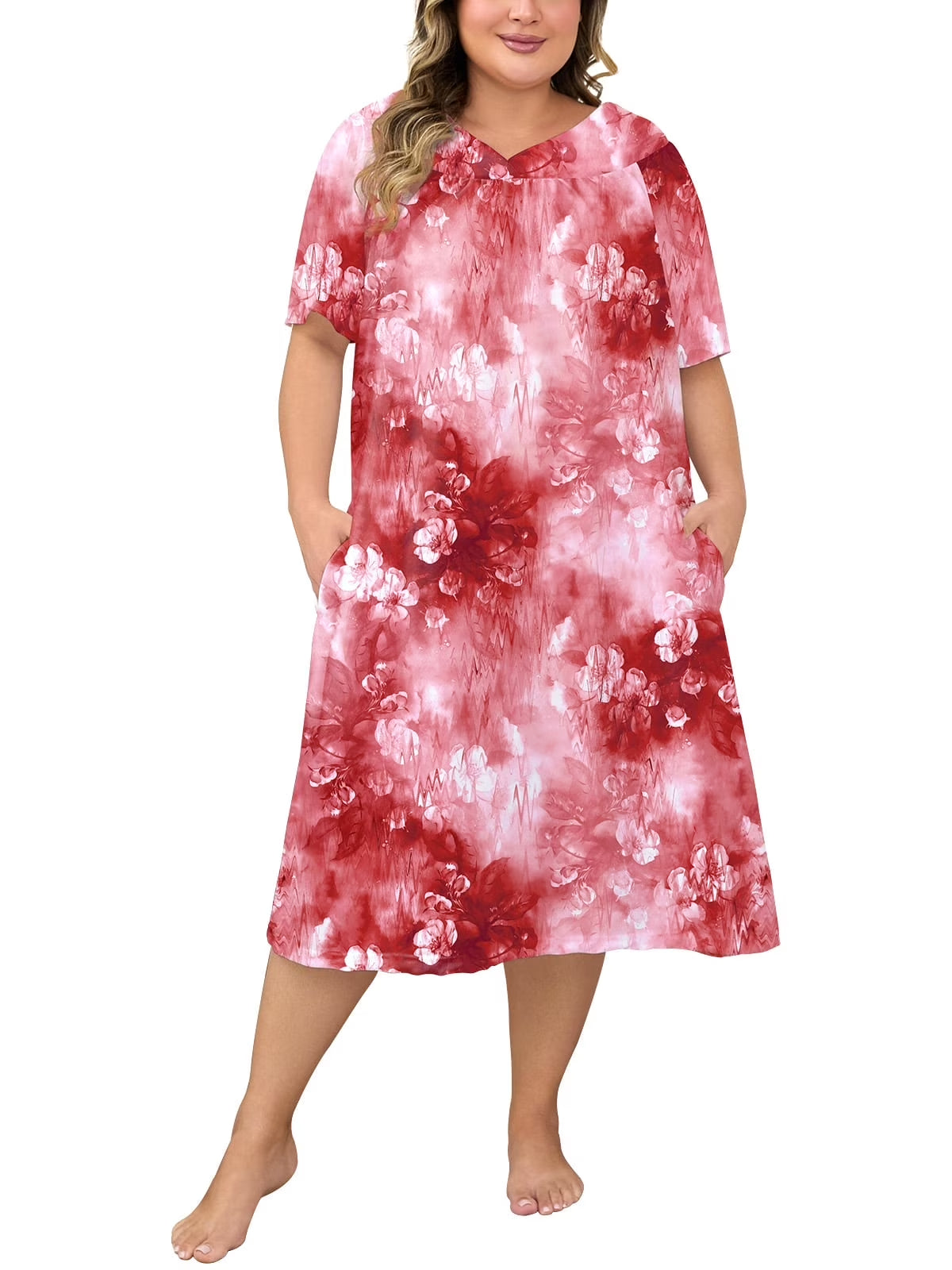 FEREMO Plus Size Nightgowns Womens House Dress with Pockets Short Sleeve Moomoo Nightgown Lounge Dresses for Women