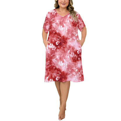 PinkBeautiM Nightgowns for Women Plus Size Print V Neck House Dress with Pockets