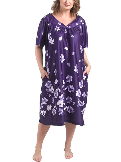 FEREMO Plus Size Nightgowns Womens House Dress with Pockets Short Sleeve Moomoo Nightgown Lounge Dresses for Women