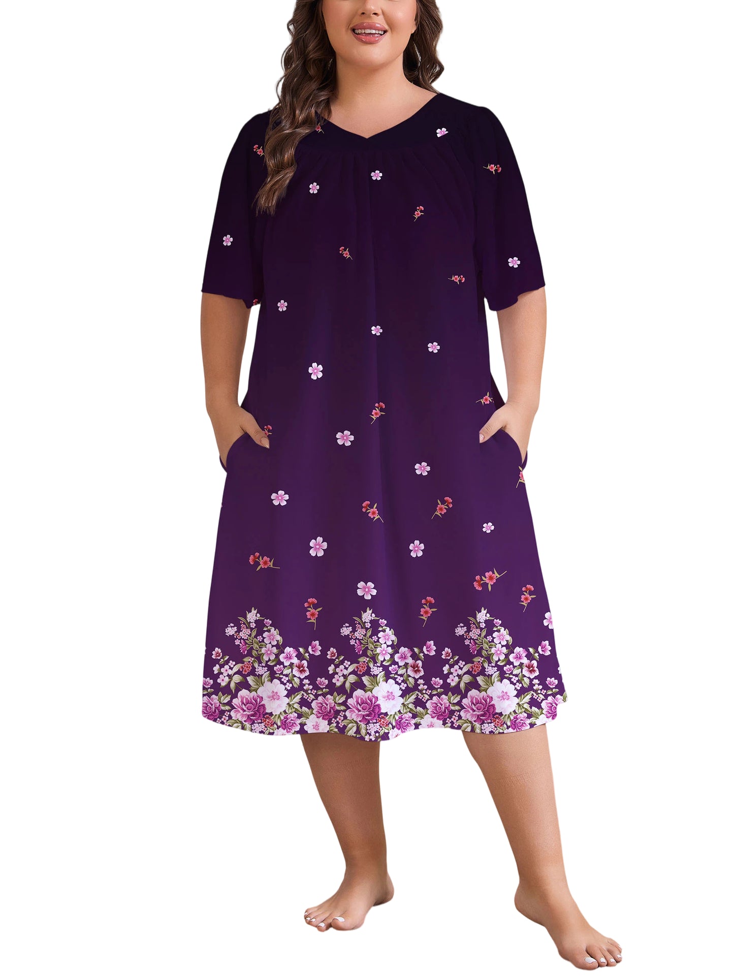 Plus Size Nightgowns Womens House Dress with Pockets Short Sleeve Moomoo Nightgown Lounge Dresses for Women
