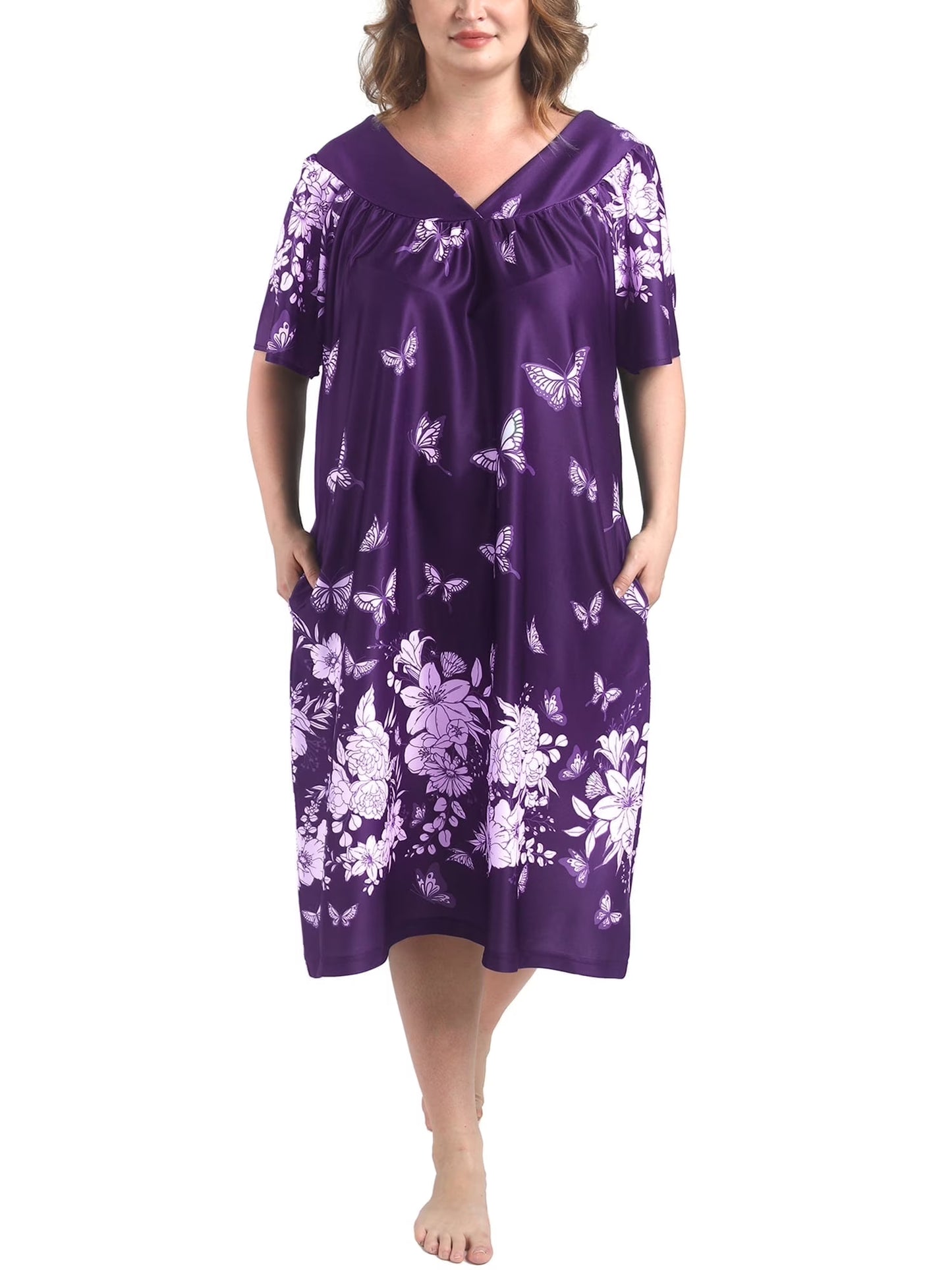 FEREMO Plus Size Nightgowns Womens House Dress with Pockets Short Sleeve Moomoo Nightgown Lounge Dresses for Women