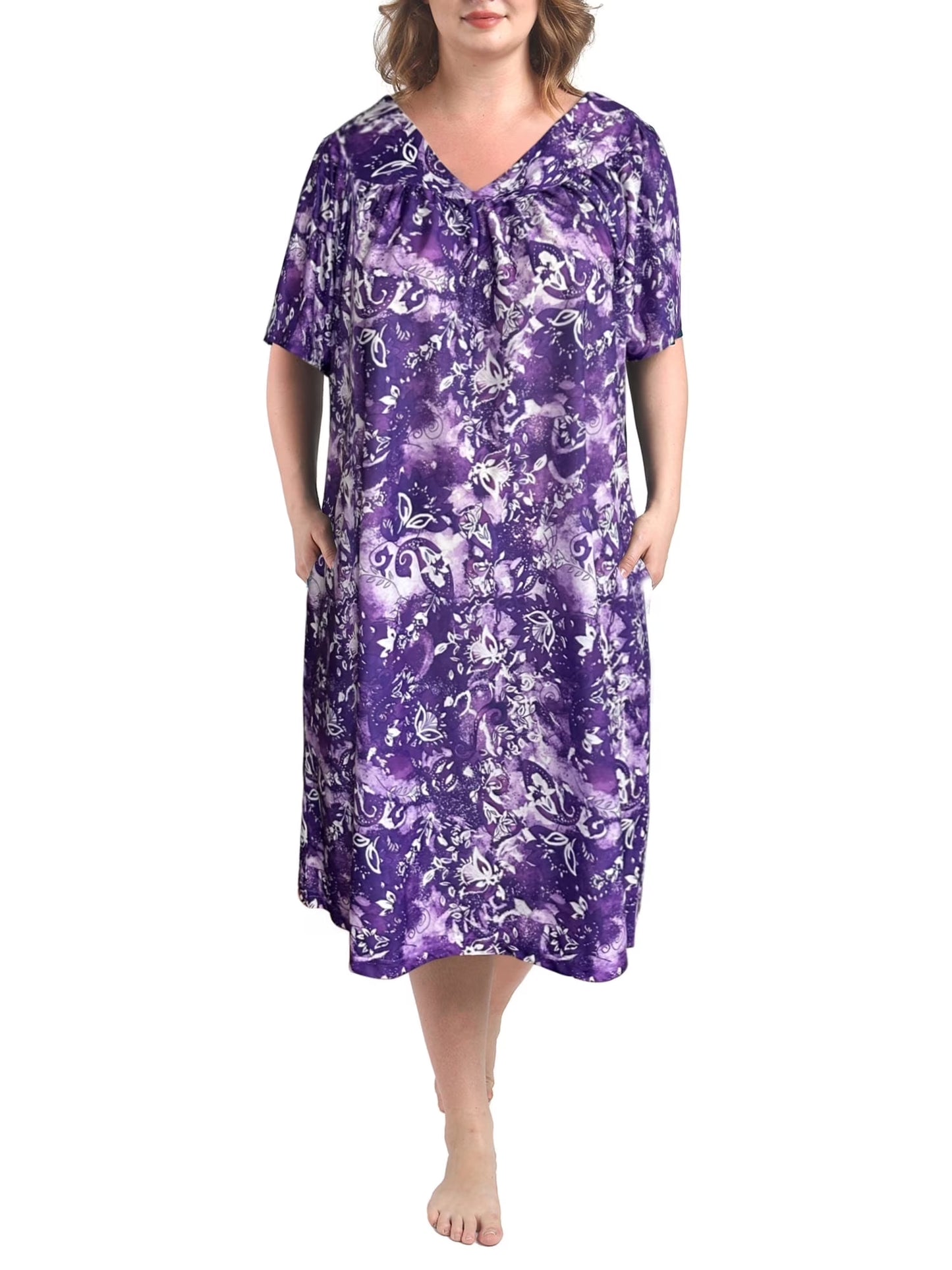 FEREMO Plus Size Nightgowns Womens House Dress with Pockets Short Sleeve Moomoo Nightgown Lounge Dresses for Women