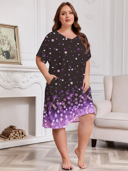 Nightgowns for Women Plus Size Print V Neck House Dress with Pockets