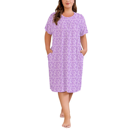 Nightgowns for Women Plus Size Floral Print Short Sleeve Pleated Sleepwear