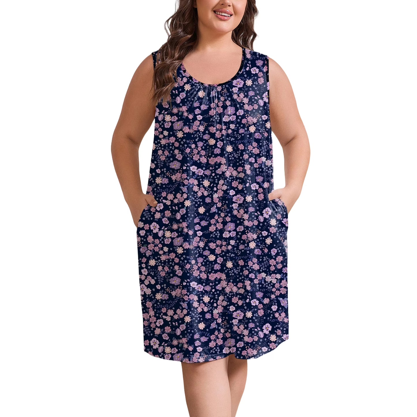 Nightgowns for Women Plus Size Sleeveless Tank Sleep Dress Soft Print Sleepwear