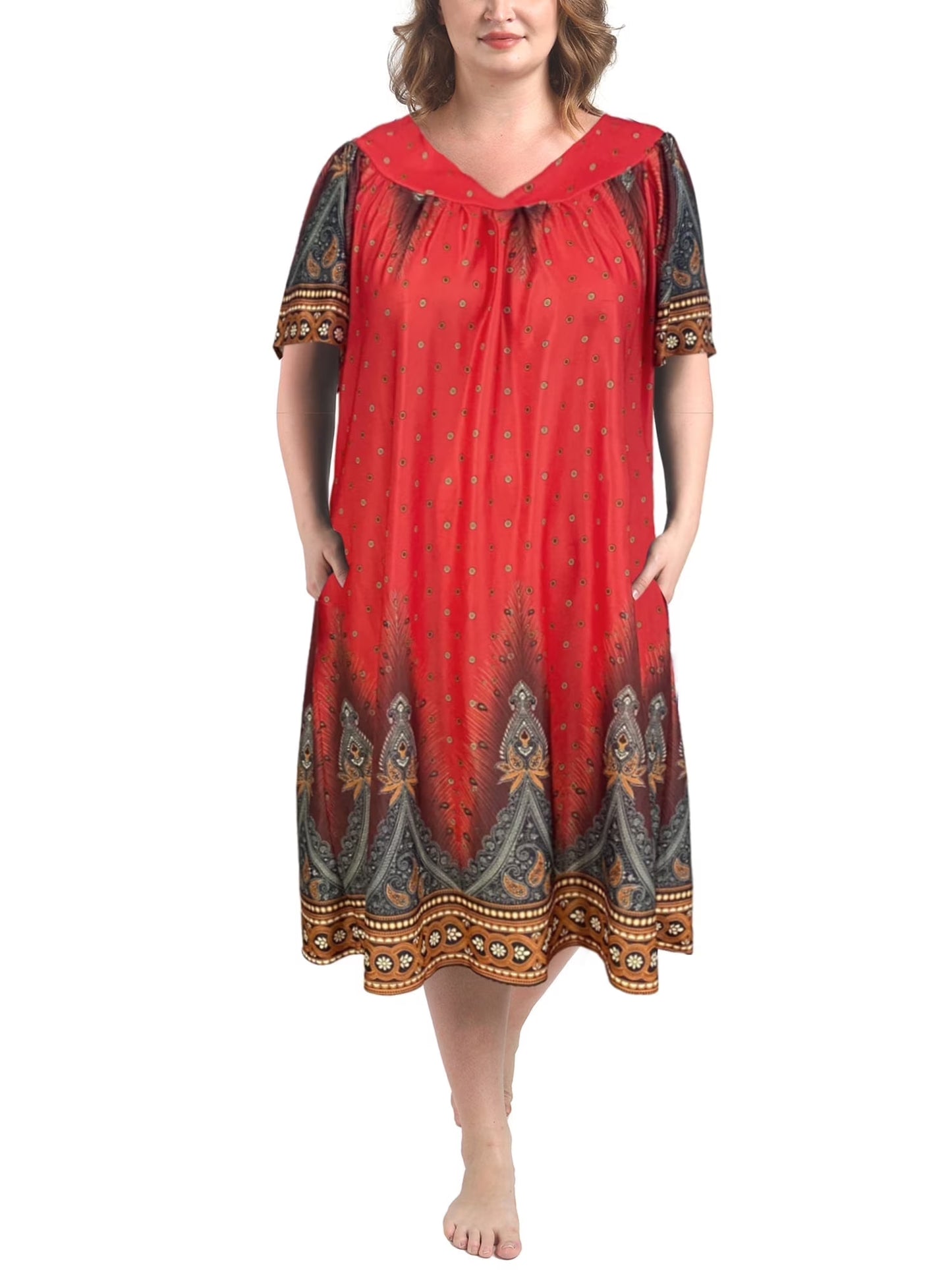 FEREMO Plus Size Nightgowns Womens House Dress with Pockets Short Sleeve Moomoo Nightgown Lounge Dresses for Women