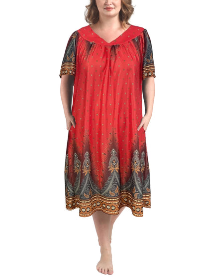 FEREMO Plus Size Nightgowns Womens House Dress with Pockets Short Sleeve Moomoo Nightgown Lounge Dresses for Women