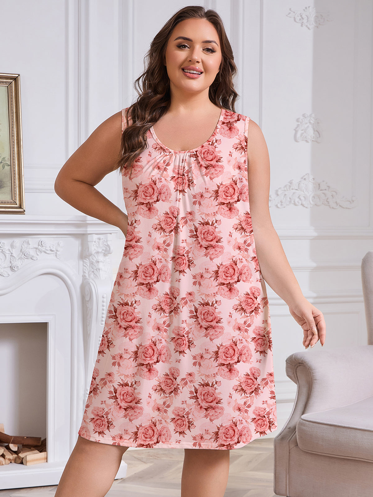 Nightgowns for Women Plus Size Sleeveless Tank Sleep Dress Soft Print Sleepwear
