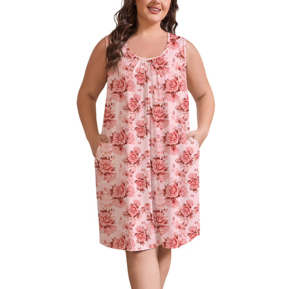 Nightgowns for Women Plus Size Sleeveless Tank Sleep Dress Soft Print Sleepwear