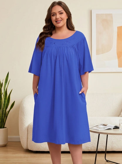 100% Cotton Nightgowns for Plus Size Women Pleated Soft Sleepwear with Pockets