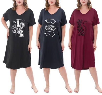 FEREMO 3 Pack Nightgowns for Women Plus Size V Neck Sleepwear Loose Comfy Night Gown