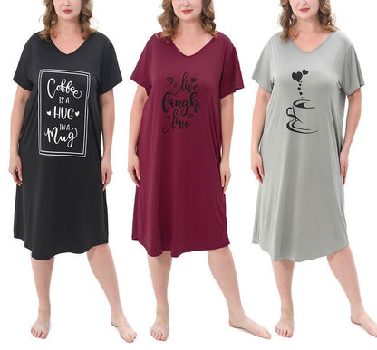 FEREMO 3 Pack Nightgowns for Women Plus Size V Neck Sleepwear Loose Comfy Night Gown