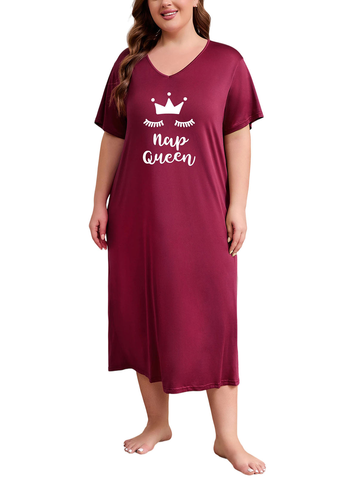 Plus Size Nightgowns for Women V Neck Short Sleeve Nightshirts Sleepwear