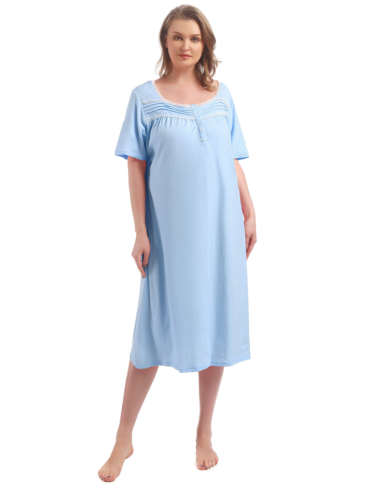 100% Cotton Plus Size Nightgowns for Women Short Sleeve Ladies Sleepwear