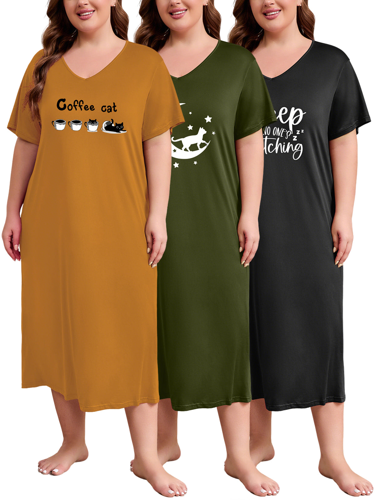 Nightgown for Women Plus Size Long Sleepwear Printed Comfy Sleep Shirts 3 Pack